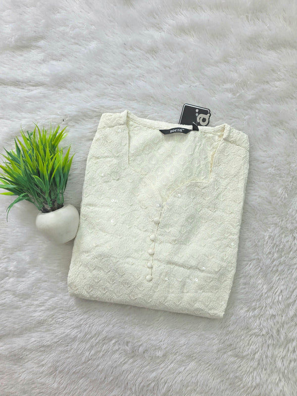 CHIKANKARI KURTIS OFF WHITE 0605