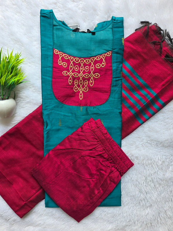 HANDLOOM RAW SILK KOLAM EMBROIDERED SALWAR SETS 2222