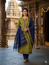 GREEN & NAVY HANDLOOM MANGALGIRI COTTON SALWAR SETS 0483
