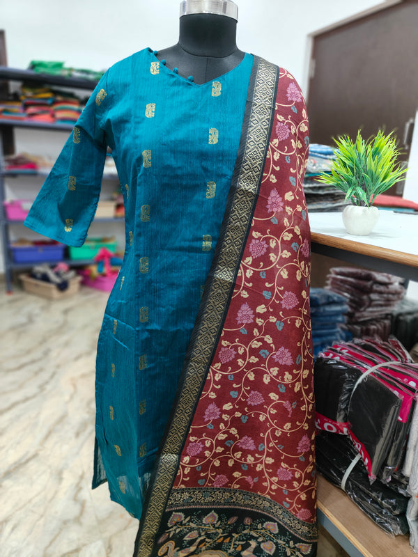 PREMIUM RAW SILK KURTI WITH KALAMKARI DUPPATTA 0509