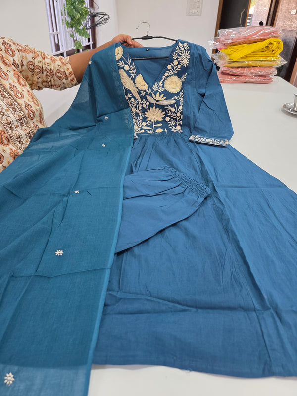 TEAL BLUE JAIPUR COTTON UMBRELLA SALWAR SETS 0549