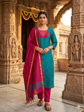 HANDLOOM RAW SILK KOLAM EMBROIDERED SALWAR SETS 2222