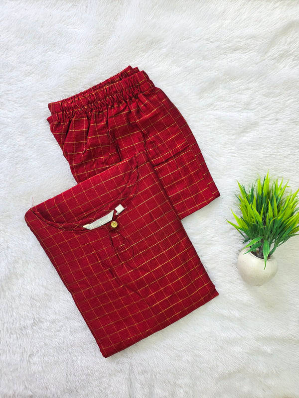 RAW SILK CHECKED CO-ORD SETS RED 0661