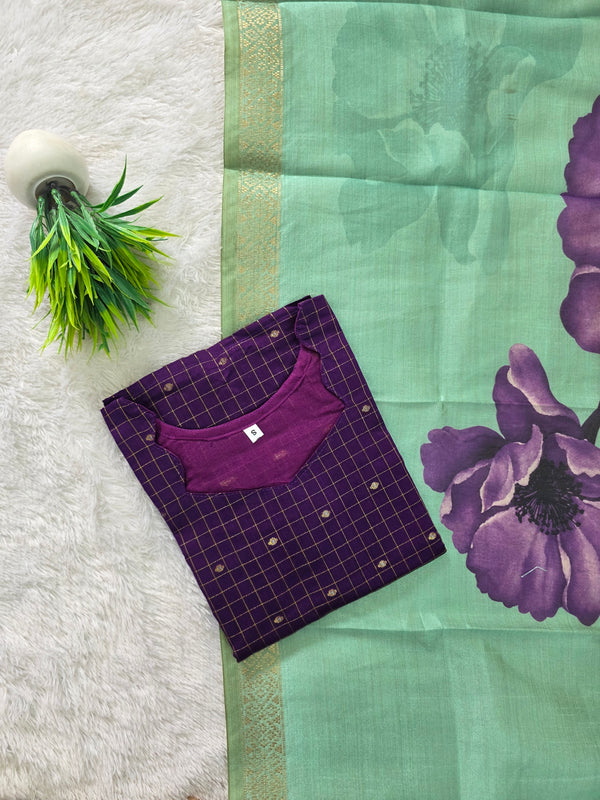 PURPLE RAW SILK KURTI WITH KALAMKARI DUPATTA 0604