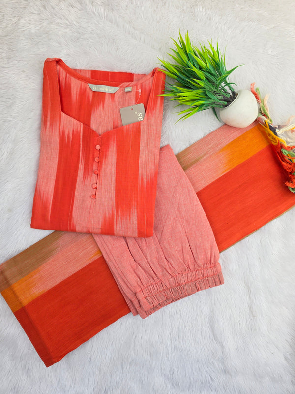ORANGE PREMIUM HANDLOOM IKKAT COTTON SALWAR SETS 0539