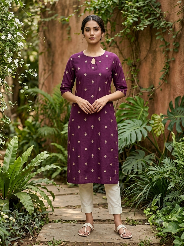 KEYHOLE NECK PREMIUM FLEX COTTON KURTIS WINE /0582