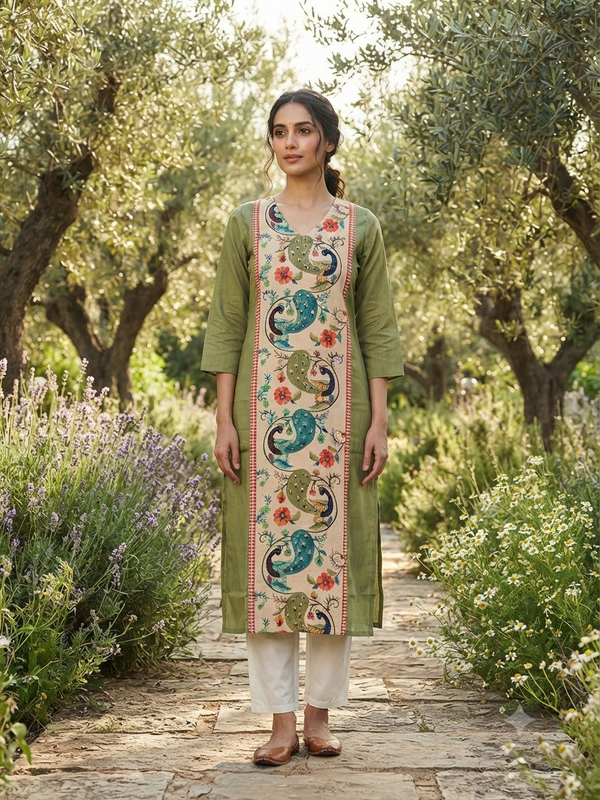 KALAMKARI THEMED BERLIN SILK KURTIS 0615