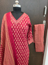 HANDWORK RED MAROON JAIPUR COTTON 3 PIECE SALWAR SETS 0537