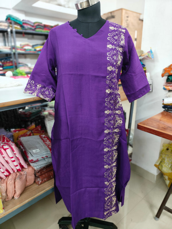 PREMIUM VATICAN SILK  ONE SIDE EMBRODIERY KURTIS 0490