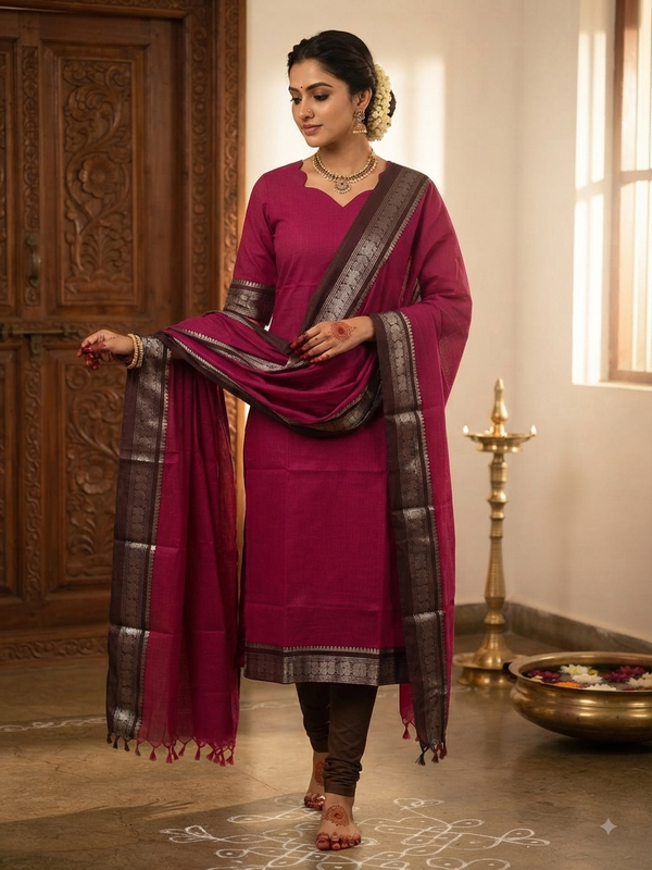 PREMIUM HANDLOOM KANCHI COTTON KURTI WITH DUPATTA 0619