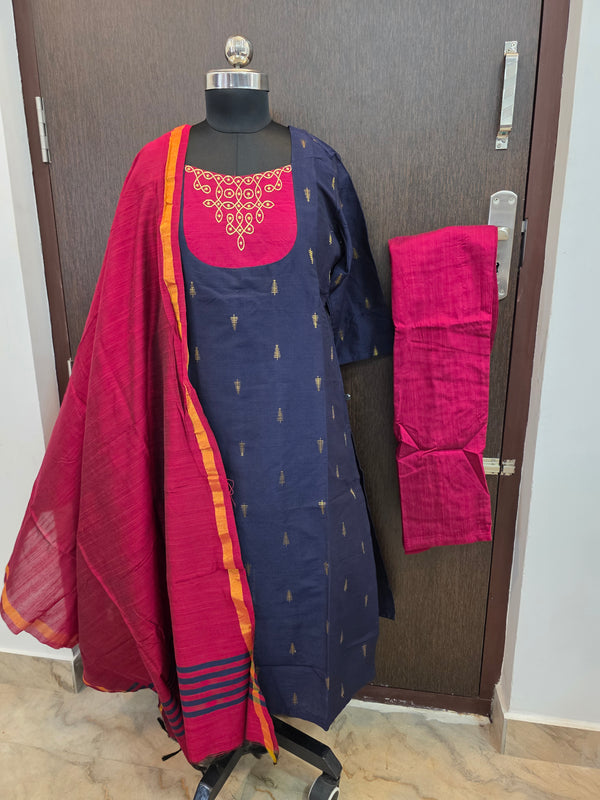 HANDLOOM RAW SILK KOLAM EMBROIDERED SALWAR SETS 2222