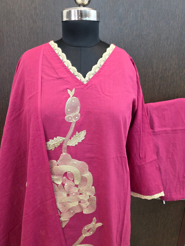 MAGENTA PINK PREMIUM MULCOTTON 3 PIECE SALWAR SETS 0522